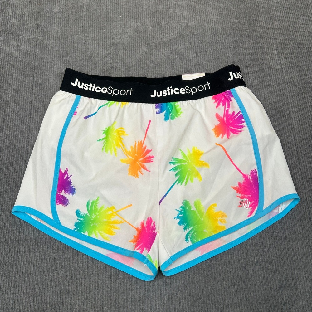 Justice Sport Palm Tree Athletic Dolphin Y2k Shorts White Neon Girls Size S 7/8